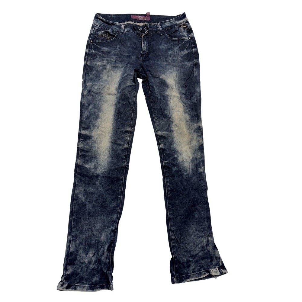 Ka Le Kat Jeans Womens 28x28 Blue Acid Wash Straight Leg Embroidered Sequin‎